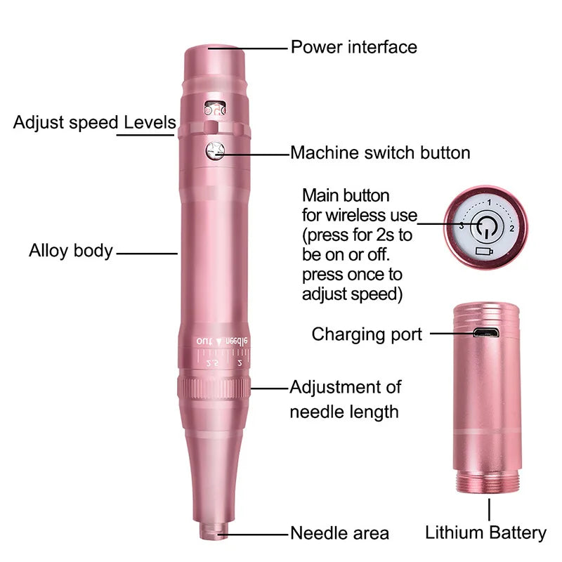 Professional Wire And Wireless Tattoo Machine Scalp Fake Skin Practice Microblading Makeup Lip Eyebrow Metal Tattoo Gun Pen