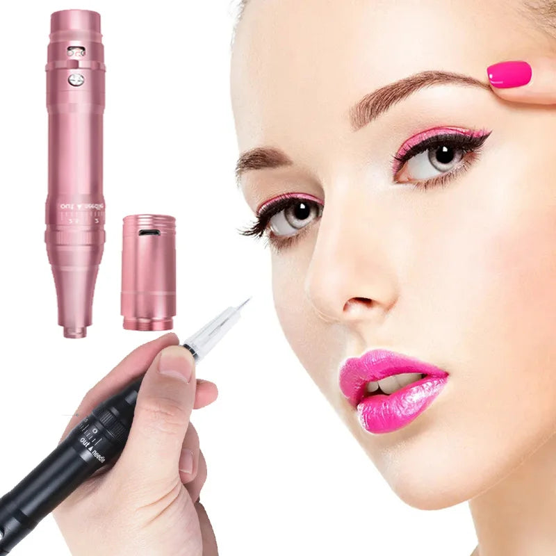 Professional Wire And Wireless Tattoo Machine Scalp Fake Skin Practice Microblading Makeup Lip Eyebrow Metal Tattoo Gun Pen